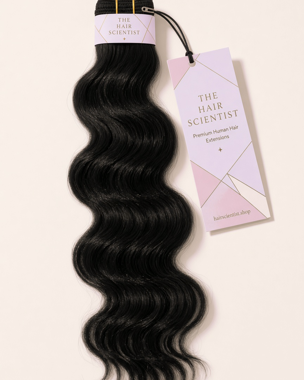 Natural Color body wave human hair bundles with The Hair Scientist hang tag