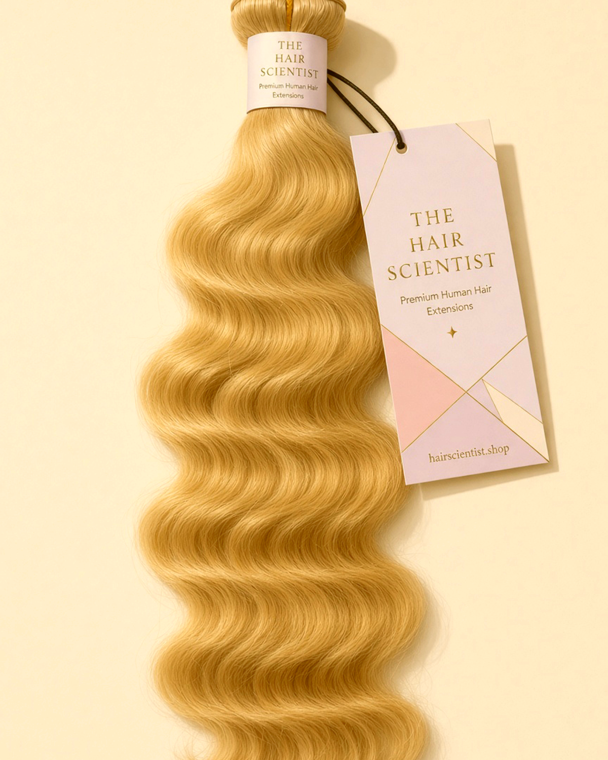 #613 blonde body wave human hair bundles with The Hair Scientist hang tag