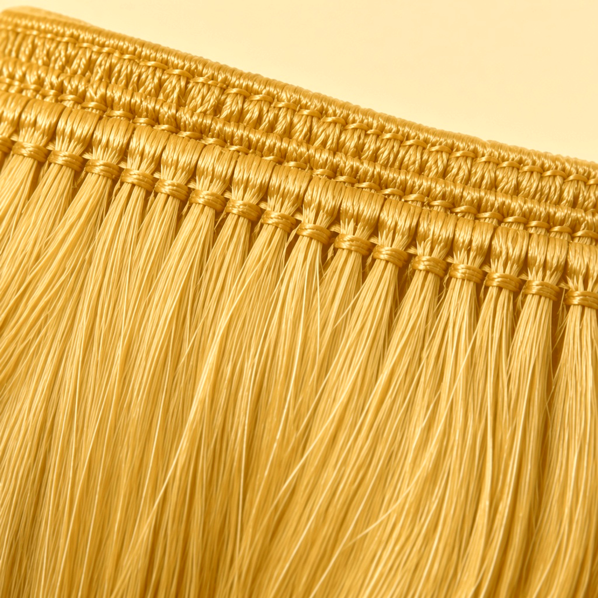 Machine-sewn weft detail on a #613 blonde body wave bundle